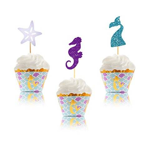 Mermaid Cupcake Toppers & Wrappers - Mermaid Party Supplies |Glitter Design| Perfect for Mermaid Theme, Under the Sea Theme Baby Shower, Birthday Party - 50 Pcs Mermaid Cupcake Toppers & Wrappers - Mermaid Party Supplies |Glitter Design| Perfect for Mermaid Theme, Under the Sea Theme Baby Shower, Birthday Party - 50 Pcs
