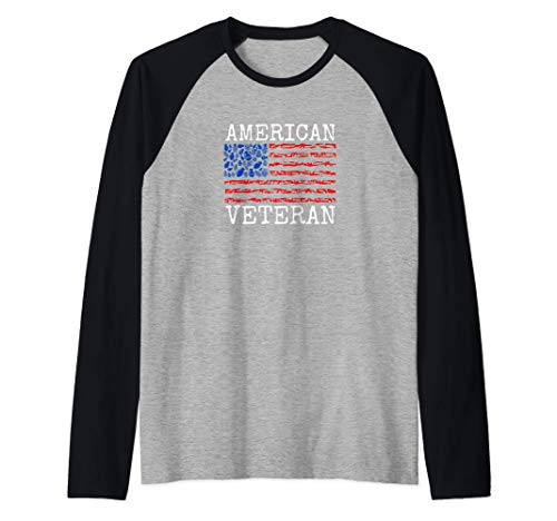 Military Veteran Gift - American Veteran Weapons Flag Raglan Baseball Tee