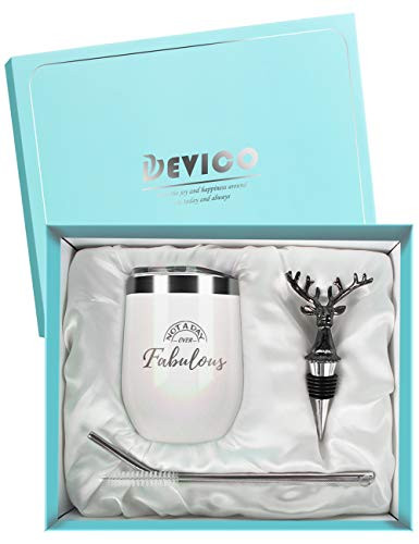 Not a Day Over Fabulous Wine Tumbler Women Gifts for Birthday and Christmas Funny Gift Ideas for Female Friend Mom Wife and Wine Lovers_ White