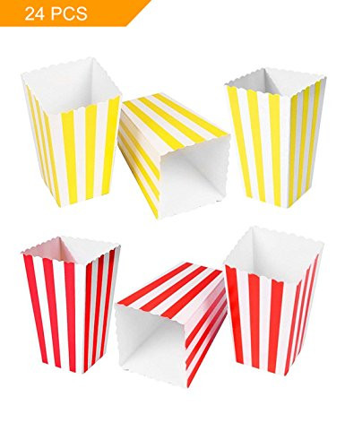 HansGo Popcorn Boxes, 24PCS Striped Paper Popcorn Boxes Cardboard Candy Container for Birthday Theater Themed Parties Movie Nights Carnivals