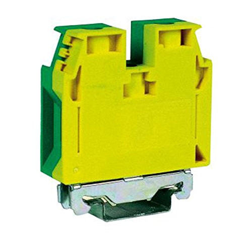 ASI TO320 Ground Terminal Block Screw Clamp DIN Rail Mount 600V 20 to 1 AWG 16 mm Wide YellowGreen Pack of 15