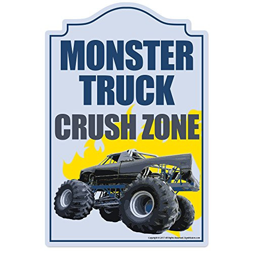 SignMission Monster Truck Crush Zone Novelty Sign  IndoorOutdoor  Funny Home Decor for Garages Living Rooms Bedroom Offices Personalized Gift Wall Plaque Decoration