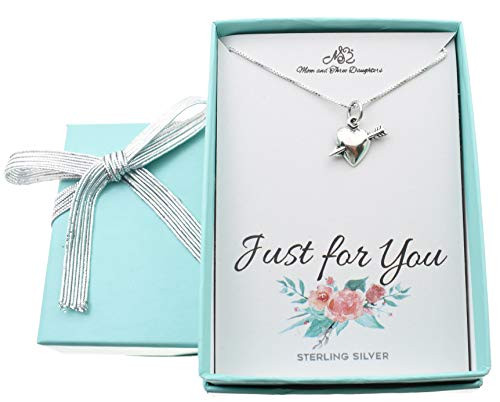 Heart and Arrow charm pendant necklace in sterling silver on sterling silver 16 box chain_ Love charm_ Gift for Love_