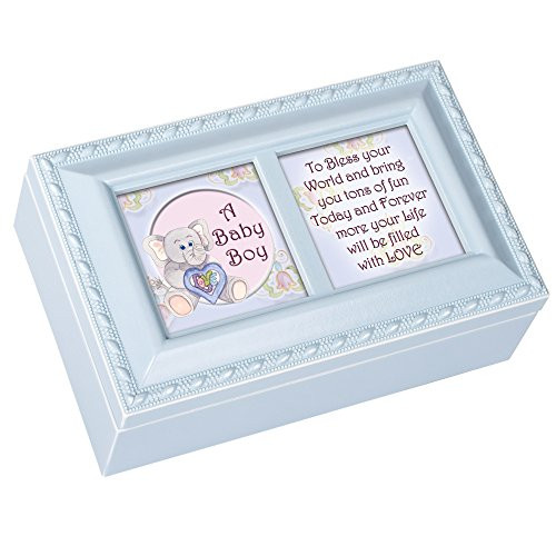 Cottage Garden to Bless Your World Tons of Fun Matte Blue Jewelry Music Box Plays Jesus Loves Me