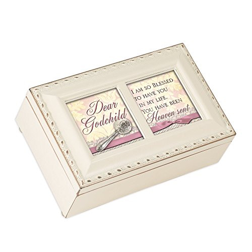 Cottage Garden Dear Godchild Woodgrain Petite Music BoxJewelry Box Plays Jesus Loves Me
