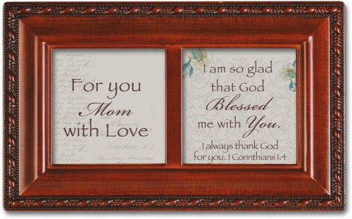 Cottage Garden Mom So Glad God Blessed Me with You Woodgrain Rope Trim Jewelry Music Box Plays Amazing Grace