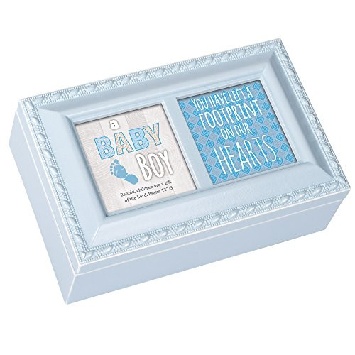 Cottage Garden Baby Boy You Have Left a Footprint Matte Blue Jewelry Music Box Plays Jesus Loves Me