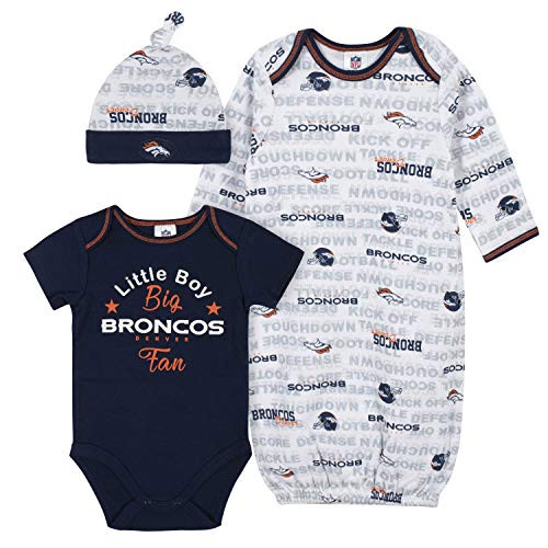 NFL Denver Broncos Boys BODYSUIT GOWN AND CAP SET Team Color 0-3M