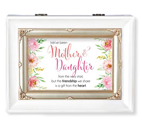 Roman Music Boxes - Mother and Daughter Pearlized White Finish with Antiqued Champagne Insert Music Box Wind Up Sankyo Musical Movement Velvet Lined Fits 6_5 W x 4_5 H Photo - Plays Clair De Lune Roman Music Boxes - Mother and Daughter Pearlized White Finish with Antiqued Champagne Insert Music Box Wind Up Sankyo Musical Movement Velvet Lined Fits 6_5 W x 4_5 H Photo - Plays Clair De Lune