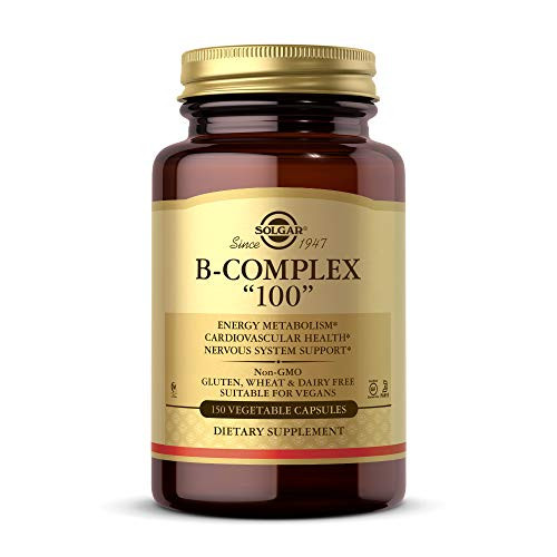 Solgar B-Complex100 150 Vegetable Capsules - Heart Health - Nervous System Support - Supports Energy Metabolism - Non GMO Vegan Gluten Free Dairy Free Kosher Halal - 150 Servings Solgar B-Complex100 150 Vegetable Capsules - Heart Health - Nervous System Support - Supports Energy Metabolism - Non GMO Vegan Gluten Free Dairy Free Kosher Halal - 150 Servings