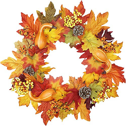 Delicaft 18 inch Fall Wreath Front Door Wreath Berry Wreath Harvest Autumn Wreath for Front Door Wedding Wall Home Thanksgiving Decor Yellow-D Delicaft 18 inch Fall Wreath Front Door Wreath Berry Wreath Harvest Autumn Wreath for Front Door Wedding Wall Home Thanksgiving Decor Yellow-D