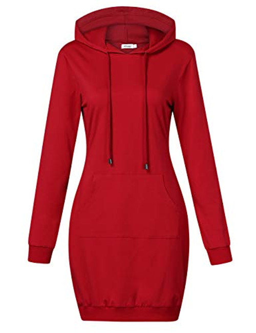 MISSKY Womens Pullover Hoodie Long Sleeve Pocket Sweatshirt Casual DressRed L