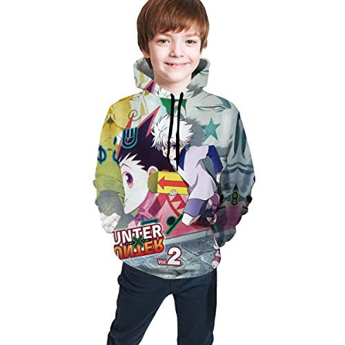 Hunter X Hunter Boys and Girls Pullover Sweatshirt Teen 3D Printing Hooded Sweatshirt 14-16 Years Black