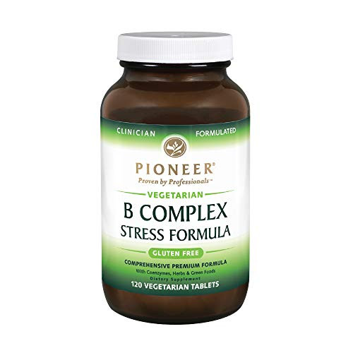Pioneer B Complex Stress Formula  High Potency B Vitamins  Whole Food Based  Verified No Gluten  120 Vegetarian Tablets