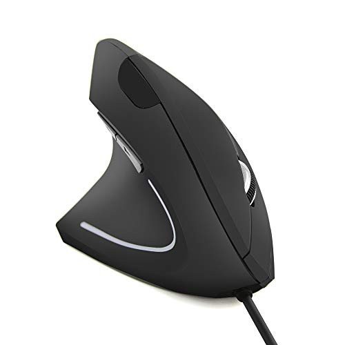 Left-Handed Mouse,USB Wired Vertical Ergonomic Optical Gaming Mice with Breathing LED Light 800/1200/1600 DPI 6 Buttons for PC Laptop Computer Desktop MacBook (Black)