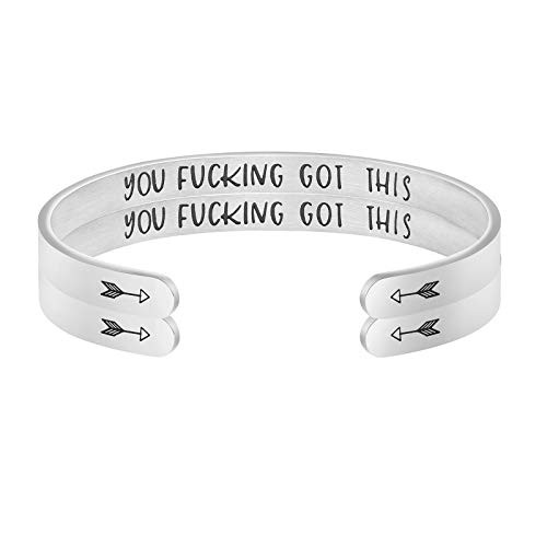 Joycuff You Fking Got This Bracelet Encouragement Gifts for Women Mantra Hidden Message Cuff Bangle Graduation Jewelry 2pcs