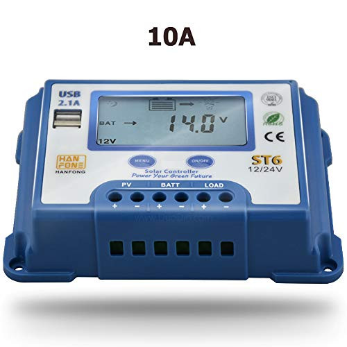 10A Solar Charge Controller 12V24V Automatic Voltage Recognition Solar Panel Charging Discharge Regulator with Dual 5V USB Output Backlight LCD Display
