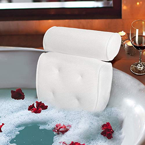 GiWuh Bath Pillow Spa Bathtub Cushion with 4 Non-Slip Strong Suction Cups Helps Support Head Back Shoulder and Neck Fits All Bathtub Hot Tub Jacuzzi and Home Spa