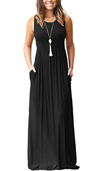 MOLERANI Womens Sleeveless Summer Maxi Dress Long Casual Dress Black M