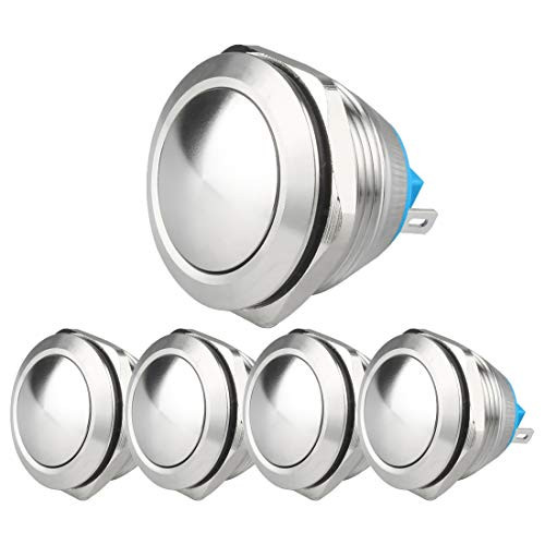Larcele 22mm Push Button Switch Waterproof Momentary Metal DIY Switch 1No Stainless Steel Shell JSANKG-185 PiecesJ Pin TerminalHigh Concave Head