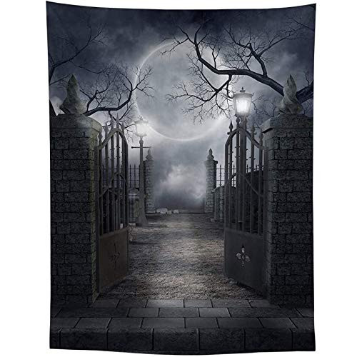 Allenjoy 6x8ft Fabric Halloween Decorations Backdrop for Photography Full Moon Horrible Cemetery Spooky Party Banner Halloween Theme Photo Background Studio Booth Props