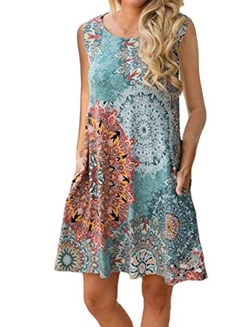 Round Neck DressTanst Summer Plus Size Dresses with Pockets Above-The-Knee Sleeveless Floral Pattern Vacation Comfortable Baggy Figure Flattering Casual Shirt Beach wear Womens Clothing Flower 3XL