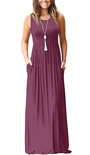AUSELILY Womens Solid Plain Summer Sleeveless Loose Maxi Dress Casual Long Dress with Pockets MMauve