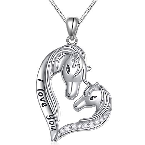S925 Sterling Silver Engraved I love you Jewelry Horse Head Love Heart Pendant Necklace Gift for Women Girls S925 Sterling Silver Engraved I love you Jewelry Horse Head Love Heart Pendant Necklace Gift for Women Girls