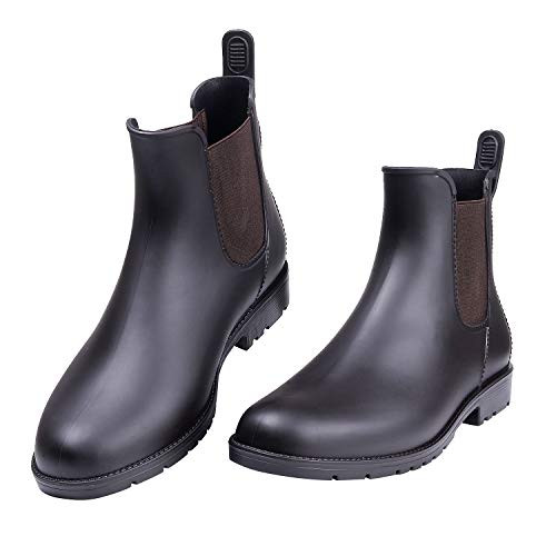 Asgard Womens Short Rain Boots Waterproof Elastic Slip On Ankel Booties BR35 Dark Brown