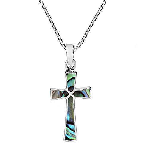 AeraVida Minimalism Christian Cross Abalone Shell _925 Sterling Silver Pendant Necklace