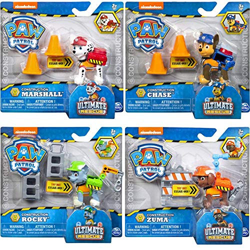 Paw Patrol Toys  Mighty Pups  4-Pack  Ultimate Rescue Construction Action Figures Marshall Chase Rocky Zuma  for Kids Girls and Boys Age 3 Age 4 Age 5 and Up