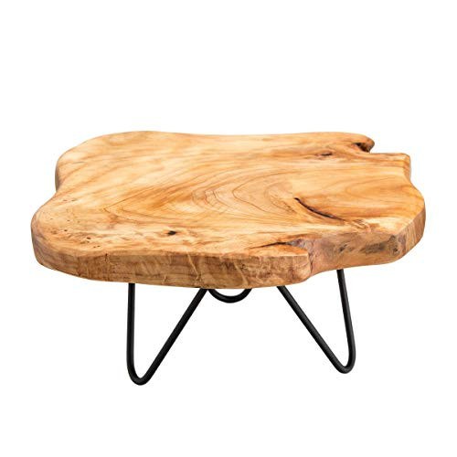 TJ Global Natural Edge Wooden Stand with Hairpin Legs for Displaying Cakes Plants Candles Decor L9 x W8_5 x H4