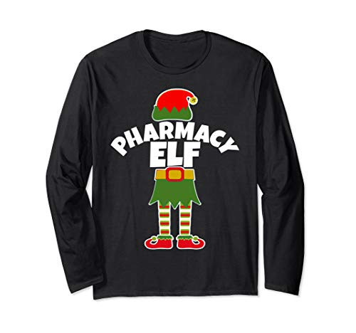 Pharmacy Elf Funny Pharmacist Tech Holiday Christmas Long Sleeve T-Shirt