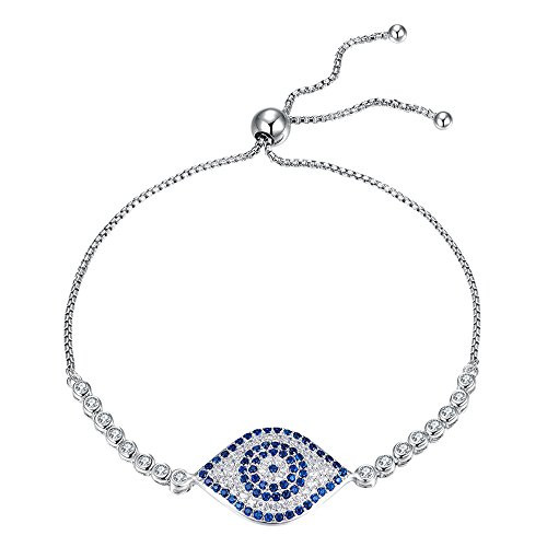 Kaletine Blue Evil Eye Tennis Bracelet Sterling Silver 925 Cubic Zirconia Adjustable Anchor Chain 10 Ball Clasp