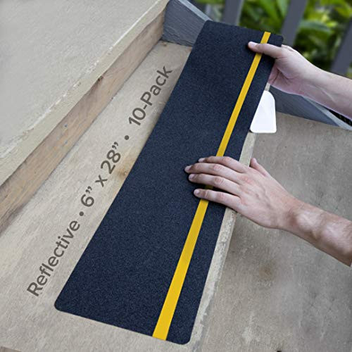 LifeGrip Anti Slip Traction Treads with Reflective Stripe 10-Pack 6 X 28 Best Grip Tape Grit Non Slip Outdoor Non Skid Tape High Traction Friction Abrasive Adhesive for Stairs Step Black LifeGrip Anti Slip Traction Treads with Reflective Stripe 10-Pack 6 X 28 Best Grip Tape Grit Non Slip Outdoor Non Skid Tape High Traction Friction Abrasive Adhesive for Stairs Step Black