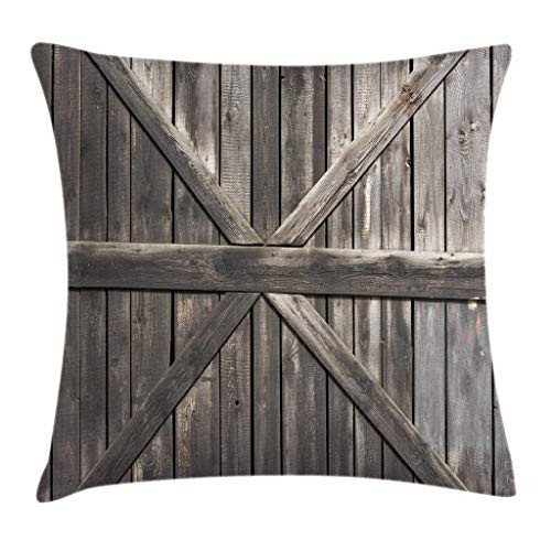 Ambesonne Rustic Throw Pillow Cushion Cover Old Wooden Door with Planks Rustic Country Life Themed Architecture Building Doorway Decorative Square Accent Pillow Case 24 X 24 Taupe