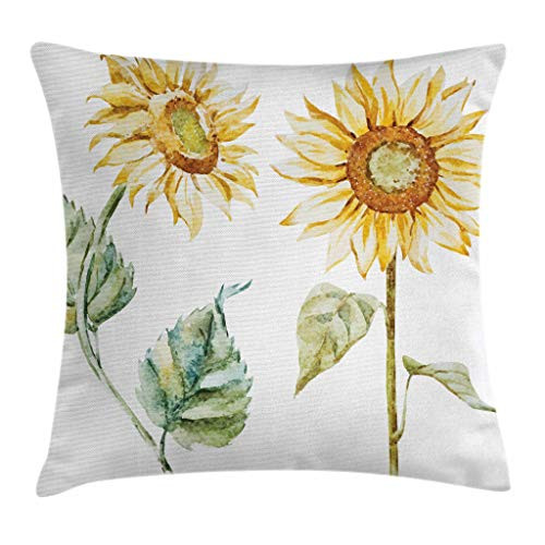 Ambesonne Watercolor Throw Pillow Cushion Cover Alluring Sunflowers Summer Inspired Design Agriculture Decorative Square Accent Pillow Case 24 X 24 Yellow Green