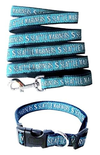 Pets First Seattle Mariners Nylon Collar and Matching Leash for Pets MLB Official Size Large