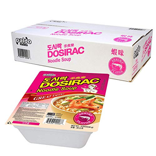 Paldo Fun   Yum Dosirac Shrimp Noodle Soup Bowl Pack of 12 Best Oriental Style Korean Ramyun Dosiracmen Most Loved Korean Noodles Non-Spicy K-Food ?? ???? ??? ??? 86g 3_04 oz x 12