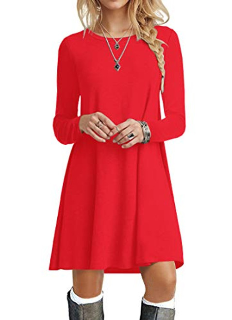 POPYOUNG Womens Long Sleeve T Shirt Dresses Casual Swing Dress M Red POPYOUNG Womens Long Sleeve T Shirt Dresses Casual Swing Dress M Red