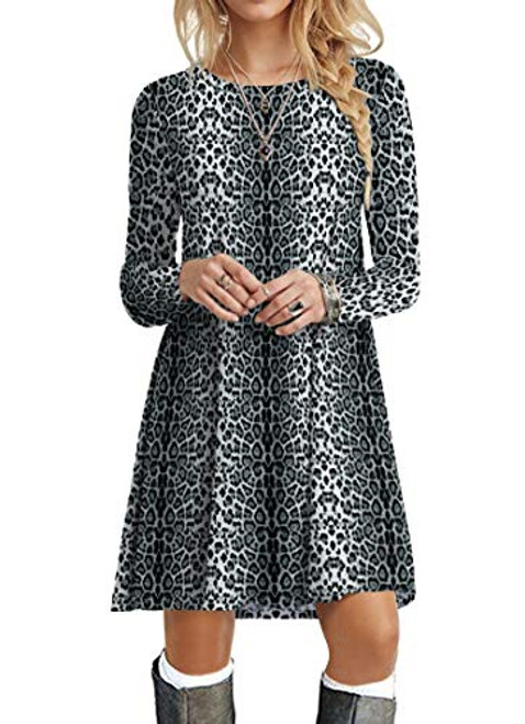 POPYOUNG Womens Long Sleeve T Shirt Dresses Casual Swing Dress L Snow Leopard POPYOUNG Womens Long Sleeve T Shirt Dresses Casual Swing Dress L Snow Leopard