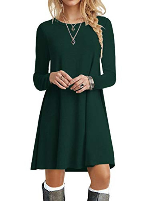 POPYOUNG Womens Long Sleeve T Shirt Dresses Casual Swing Dress S Dark Green POPYOUNG Womens Long Sleeve T Shirt Dresses Casual Swing Dress S Dark Green