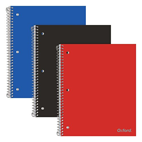 Oxford 1-Subject Poly Notebooks, 8-1/2" x 10-1/2", Wide Rule, Assorted Color Covers, 100 Sheets, 1 Poly Divider Pocket, 3 Pack (10389)