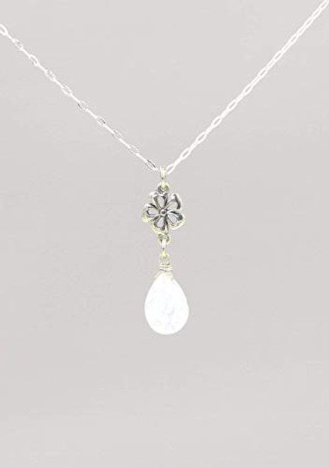 Tiny White Moonstone Gemstone Necklace for Women June Birthstone Sterling Silver 18 Inch Chain
