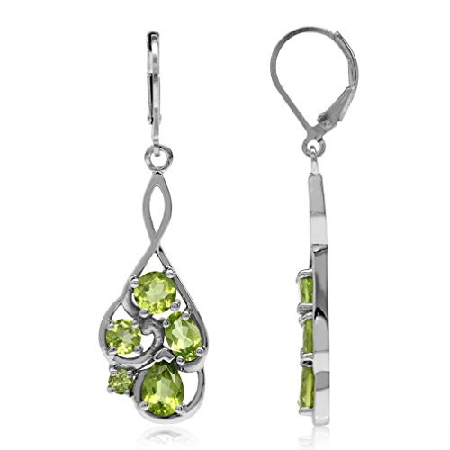 Silvershake 4_5ct_ Natural Peridot White Gold Plated 925 Sterling Silver Cluster Leverback Dangle Earrings