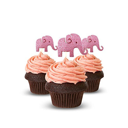 Elephant Cupcake Topper 12 Pack Cupcake Topper Decoration Cake glitter foamy Baby Pink