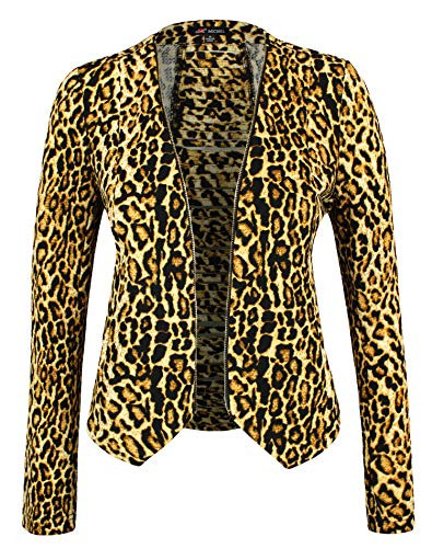 Michel Women Blazer Open Front Cardigan Jacket Work Office Blazer Leopard Medium