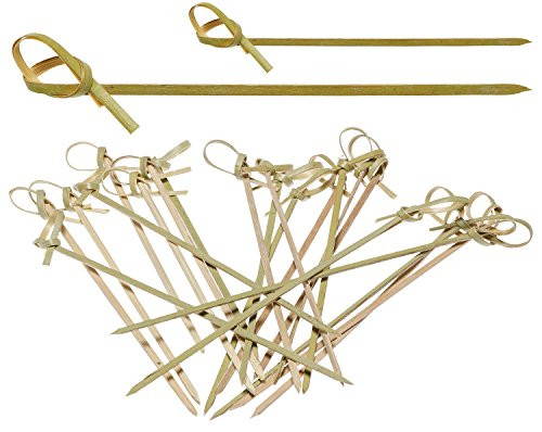 Prexware Combo Pack Bamboo Knot Skewers, 4 Inch Knotted Skewers and 6 Inch Knotted Skewers, Twisted Ends Bamboo Skewers Cocktail Picks (4 / 6 Inch Combo Pack)