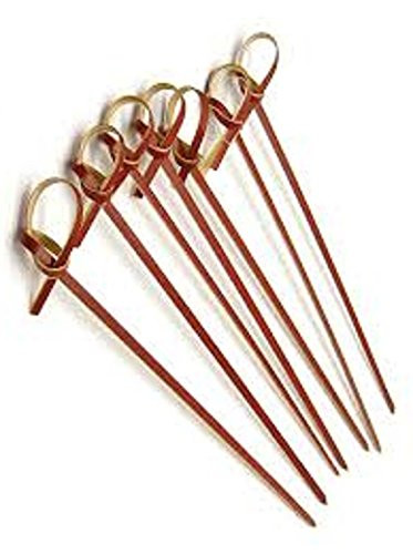 Prexware Brown Bamboo Knot Skewers, 4 Inch Knotted Skewers, Brown Bamboo Skewers Cocktail Picks. 100 Count.