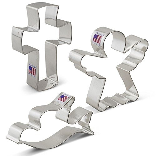 Religious Christmas Cookie Cutter Set - 3 Piece - Angel, Cross and Dove - Ann Clark Cookie Cutters - US Tin Plated Steel Religious Christmas Cookie Cutter Set - 3 Piece - Angel, Cross and Dove - Ann Clark Cookie Cutters - US Tin Plated Steel